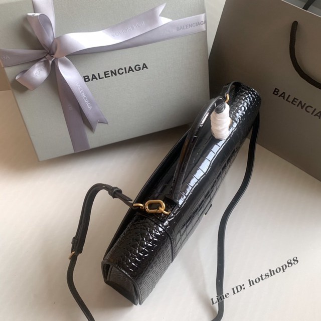 Balenciaga專櫃爆款鱷魚黑金扣手提女包 巴黎世家長款Hourglass沙漏包 fyj1596